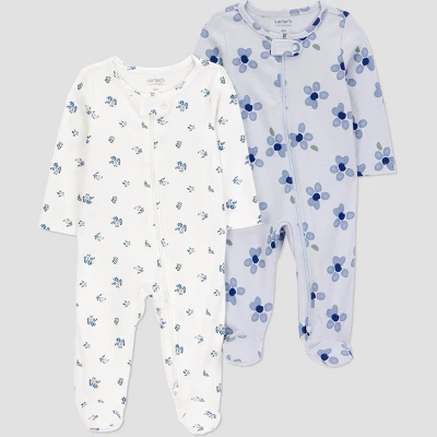 Carter's Just One You® Baby Girls' 2pk Floral Sleep N' Play - Blue 6 Carter's Just One You® Baby Girls' 2pk Floral Sleep N' Play - Blue - Image 4