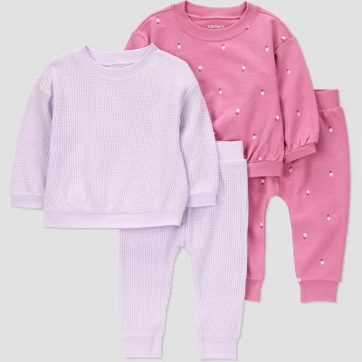 Carter's Just One You® Baby Girls' 4pc Floral Top & Jogger Set - Pink/Purple 10 Carter's Just One You® Baby Girls' 4pc Floral Top & Jogger Set - Pink/Purple - Image 8