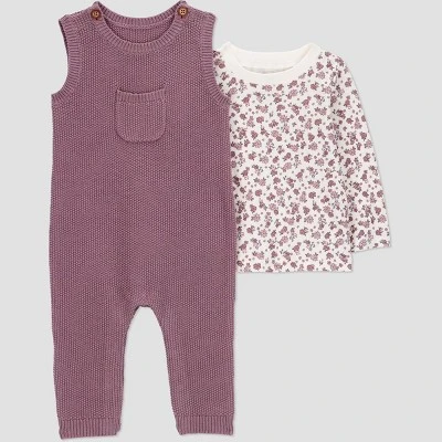 Carter's Just One You® Baby Girls' 2pc Floral Long Sleeve Shirt And Sweater Overall Set - Plum 12 Carter's Just One You® Baby Girls' 2pc Floral Long Sleeve Shirt And Sweater Overall Set - Plum - Image 10