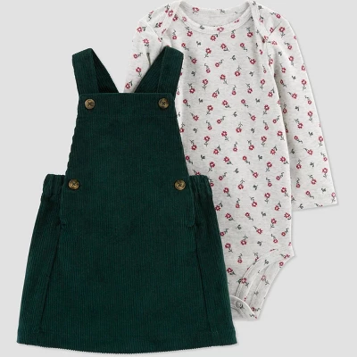 Carter's Just One You®️ Baby Girls' Floral Top & Skirtall Set - Dark Green/Gray 8 Carter's Just One You®️ Baby Girls' Floral Top & Skirtall Set - Dark Green/Gray - Image 6