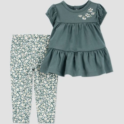 Carter's Just One You® Baby Girls' 2pc Floral Top & Bottom Set - Green 6 Carter's Just One You® Baby Girls' 2pc Floral Top & Bottom Set - Green - Image 4