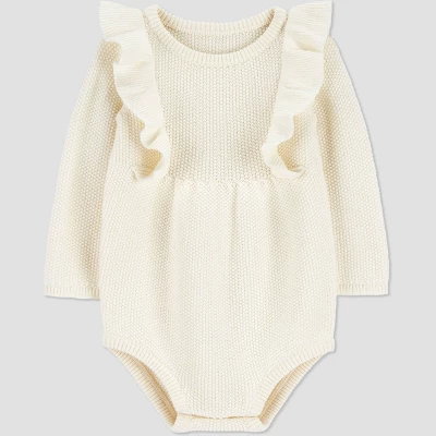 Carter's Just One You® Baby Girls' Ruffle Sweater Bubble Romper - Cream 6 Carter's Just One You® Baby Girls' Ruffle Sweater Bubble Romper - Cream - Image 4