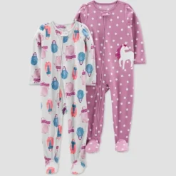 Carter's Just One You®️ Toddler Girls' 2pk Penguins And Polka Dot Unicorn Fleece Footed Pajama - Gray/Purple -Carter's Just One You GUEST 343b36de 1cfd 4f9b b36b e57b3d48510e