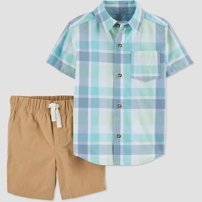 Carter's Just One You® Toddler Boys' Plaid Top & Shorts Set - Blue/Green 5 Carter's Just One You® Toddler Boys' Plaid Top & Shorts Set - Blue/Green - Image 3