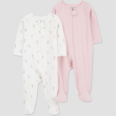 Carter's Just One You® Baby Girls' 2pk Floral Sleep N' Play - Pink/Ivory 6 Carter's Just One You® Baby Girls' 2pk Floral Sleep N' Play - Pink/Ivory - Image 4