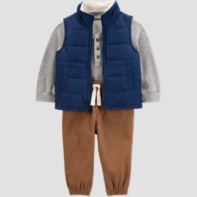 Carter's Just One You® Baby Boys' 3pc Top & Bottom Vest Set - Navy Blue/Khaki 3 Carter's Just One You® Baby Boys' 3pc Top & Bottom Vest Set - Navy Blue/Khaki