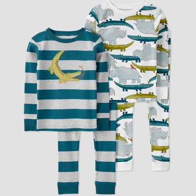 Carter's Just One You® Toddler Boys' Gators And Rhinos Long Sleeve Pajama Set - Gray/Teal Blue 5 Carter's Just One You® Toddler Boys' Gators And Rhinos Long Sleeve Pajama Set - Gray/Teal Blue - Image 3