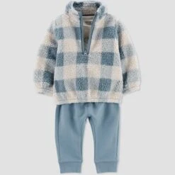 Carter's Just One You®️ Baby Boys' Plaid Sherpa Pullover & Bottom Set - Blue