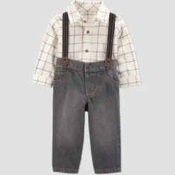 Carter's Just One You® Baby Boys' 2pc Plaid Suspender Top & Bottom Set - Ivory