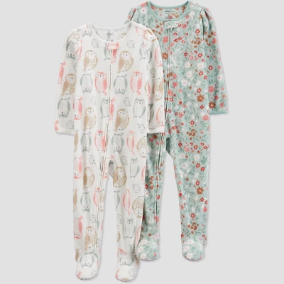 Carter's Just One You®️ Toddler Girls' 2pk Florals And Owls Fleece Footed Pajama - Ivory/Green 9 Carter's Just One You®️ Toddler Girls' 2pk Florals And Owls Fleece Footed Pajama - Ivory/Green - Image 7
