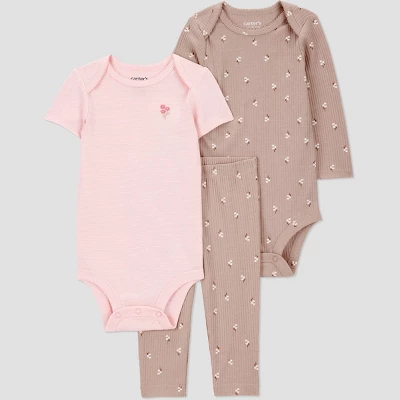 Carter's Just One You® Baby Girls' 3pc Floral Bodysuit Set - Brown 6 Carter's Just One You® Baby Girls' 3pc Floral Bodysuit Set - Brown - Image 4