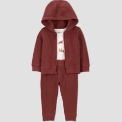 Carter's Just One You® Baby Boys' 3pc Thermal Wilderness Animals Sweatshirt & Pants Set - Brown