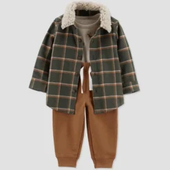 Carter's Just One You®️ Baby Boys' Plaid Shacket & Bottom Set - Brown