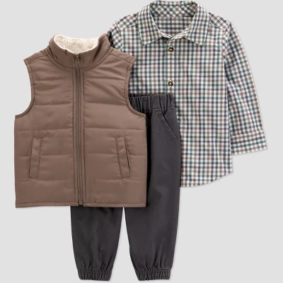 Carter's Just One You® Baby Boys' 3pc Top & Bottom Vest Set - Brown/Gray 8 Carter's Just One You® Baby Boys' 3pc Top & Bottom Vest Set - Brown/Gray - Image 6