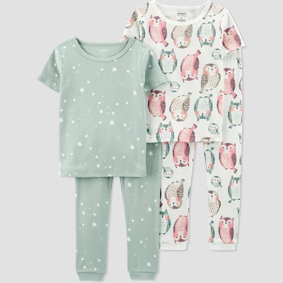 Carter's Just One You® Toddler Girls' Owls And Stars Short Sleeve Pajama Set - Green/Pink 5 Carter's Just One You® Toddler Girls' Owls And Stars Short Sleeve Pajama Set - Green/Pink - Image 3
