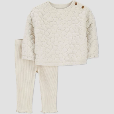 Carter's Just One You® Baby Girls' 2pc Quilted Floral Top & Pants Set - Cream 6 Carter's Just One You® Baby Girls' 2pc Quilted Floral Top & Pants Set - Cream - Image 4