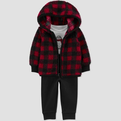 Carter's Just One You®️ Baby Boys' Buffalo Checkered Sherpa Top & Bottom Set 2 Carter's Just One You®️ Baby Boys' Buffalo Checkered Sherpa Top & Bottom Set
