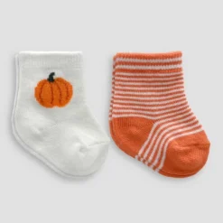 Carter's Just One You® Baby 2pk Halloween Pumpkin And Striped Crew Socks - Orange