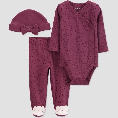 Carter's Just One You® Baby 3pc Animal Print Top & Bottom Set With Hat - Purple 6 Carter's Just One You® Baby 3pc Animal Print Top & Bottom Set With Hat - Purple - Image 4