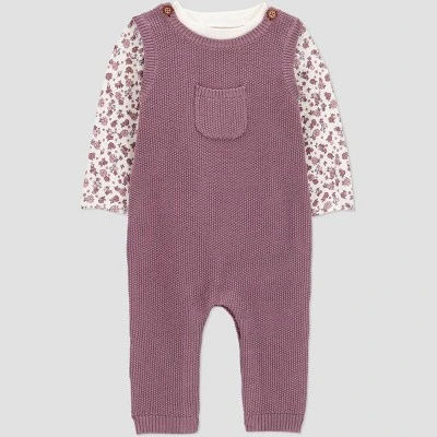 Carter's Just One You® Baby Girls' 2pc Floral Long Sleeve Shirt And Sweater Overall Set - Plum 3 Carter's Just One You® Baby Girls' 2pc Floral Long Sleeve Shirt And Sweater Overall Set - Plum
