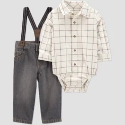 Carter's Just One You® Baby Boys' 2pc Plaid Suspender Top & Bottom Set - Ivory -Carter's Just One You GUEST ae507eff 5042 4021 8aef d7ffc0b04bf1
