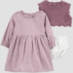 Carter's Just One You® Baby Girls' 3pc Gingham Dress Sweater Set - Plum -Carter's Just One You GUEST b31bc5f3 9efd 4ac8 9d8b 9773dbe80dff