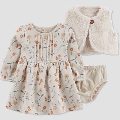 Carter's Just One You®️ Baby Girls' Floral Fleece Vest & Dress Set - Cream 6 Carter's Just One You®️ Baby Girls' Floral Fleece Vest & Dress Set - Cream - Image 4