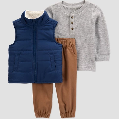 Carter's Just One You® Baby Boys' 3pc Top & Bottom Vest Set - Navy Blue/Khaki 8 Carter's Just One You® Baby Boys' 3pc Top & Bottom Vest Set - Navy Blue/Khaki - Image 6