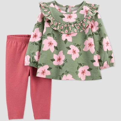 Carter's Just One You® Baby Girls' 2pc Floral Top & Bottom Set - Green 4 Carter's Just One You® Baby Girls' 2pc Floral Top & Bottom Set - Green - Image 3