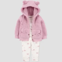 Carter's Just One You® Baby Girls' 3pc Bear Sweatshirt & Pants Set - Pink