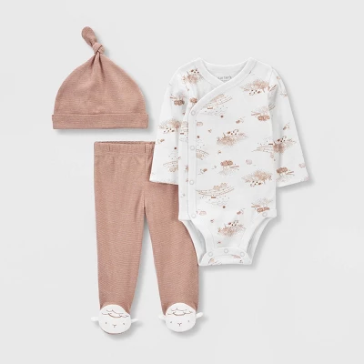 Carter's Just One You® Baby 3pc Footed Hat Top & Bottom Set - White/Brown 5 Carter's Just One You® Baby 3pc Footed Hat Top & Bottom Set - White/Brown - Image 3