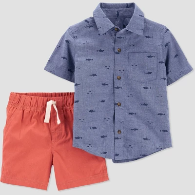 Carter's Just One You® Toddler Boys' Chambray Shark Top & Bottom Set - Blue/Coral 5 Carter's Just One You® Toddler Boys' Chambray Shark Top & Bottom Set - Blue/Coral - Image 3