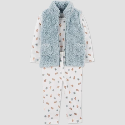 Carter's Just One You®️ Baby Girls' Floral Sherpa Vest & Bottom Set - Blue 3 Carter's Just One You®️ Baby Girls' Floral Sherpa Vest & Bottom Set - Blue