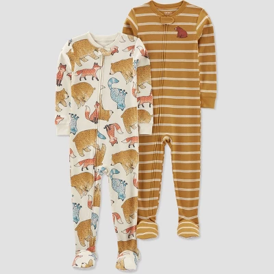 Carter's Just One You®️ Toddler Boys' 2pk Bear Fox And Striped Footed Pajama - Gold 5 Carter's Just One You®️ Toddler Boys' 2pk Bear Fox And Striped Footed Pajama - Gold - Image 3