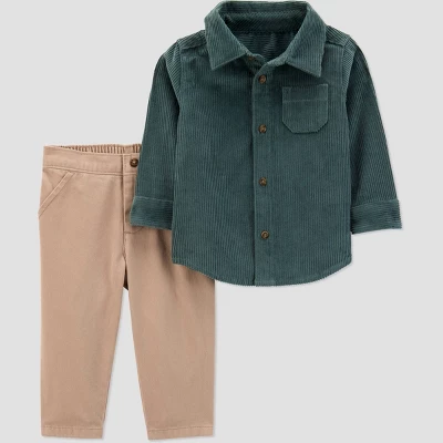 Carter's Just One You® Baby Boys' 2pc Button-Down Shirt And Pants Set - Green/Khaki 6 Carter's Just One You® Baby Boys' 2pc Button-Down Shirt And Pants Set - Green/Khaki - Image 4