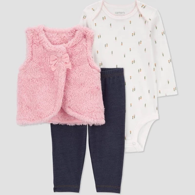 Carter's Just One You® Baby Girls' Faux Shearling Vest With Jeggings - Pink 5 Carter's Just One You® Baby Girls' Faux Shearling Vest With Jeggings - Pink - Image 3
