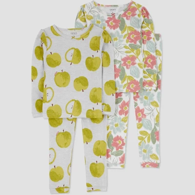 Carter's Just One You® Toddler Girls' Apples And Floral Long Sleeve Pajama Set - Gray/Green 5 Carter's Just One You® Toddler Girls' Apples And Floral Long Sleeve Pajama Set - Gray/Green - Image 3