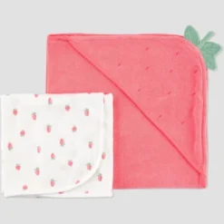 Carter's Just One You®️ Baby Strawberry 2pk Towel - Pink: Hooded Terry Cotton & Polyester, 29"x29" -Carter's Just One You GUEST e8841cdb 440c 4a6a b78d 606210c7a632