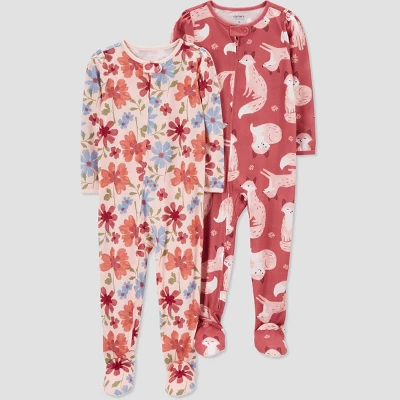 Carter's Just One You®️ Toddler Girls' 2pk Fox And Floral Footed Pajama - Pink 5 Carter's Just One You®️ Toddler Girls' 2pk Fox And Floral Footed Pajama - Pink - Image 3