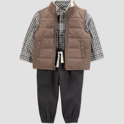 Carter's Just One You® Baby Boys' 3pc Top & Bottom Vest Set - Brown/Gray 3 Carter's Just One You® Baby Boys' 3pc Top & Bottom Vest Set - Brown/Gray