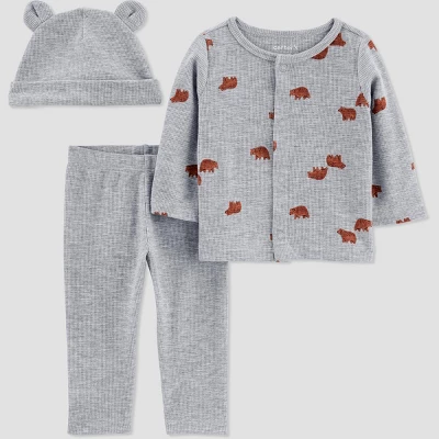 Carter's Just One You® Baby 3pc Bear Thermal Top & Bottom Set With Hat - Gray 5 Carter's Just One You® Baby 3pc Bear Thermal Top & Bottom Set With Hat - Gray - Image 3